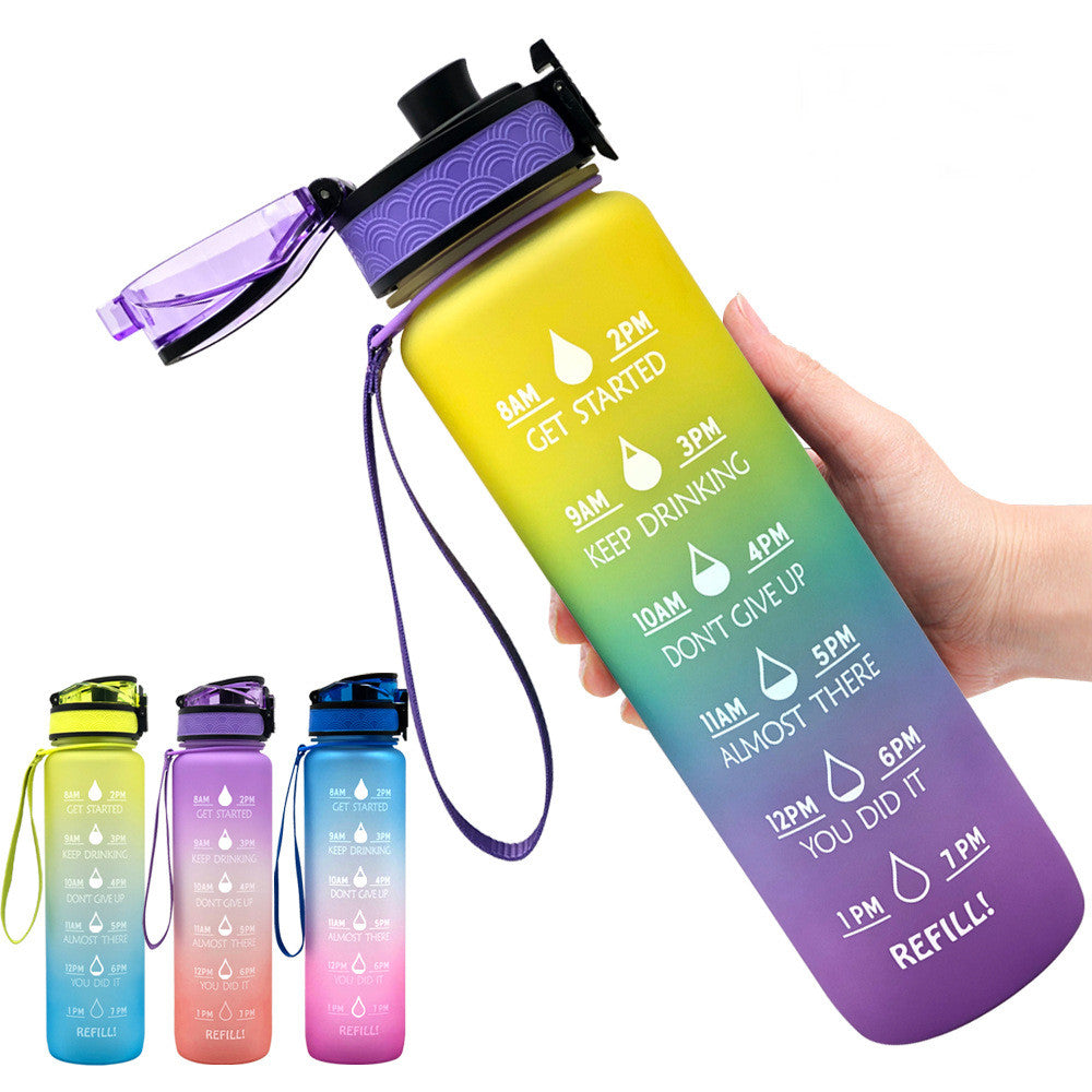 LumaVoyage 1L Motivational Water Bottle — Time Marker & Bounce Cover for Daily Hydration