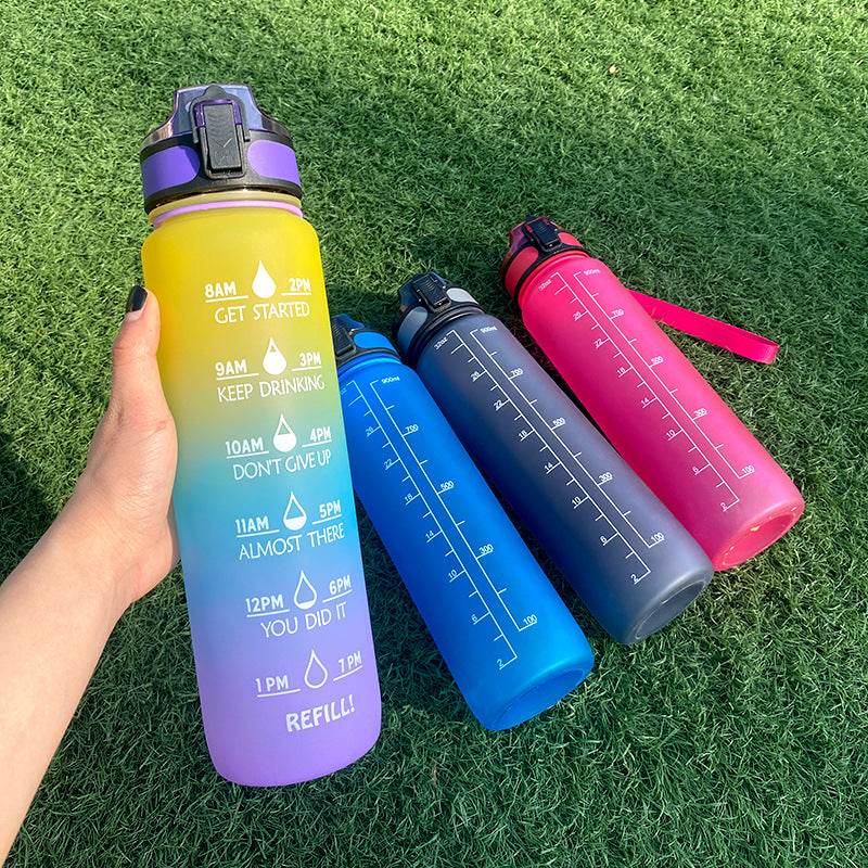 LumaVoyage 1L Motivational Water Bottle — Time Marker & Bounce Cover for Daily Hydration