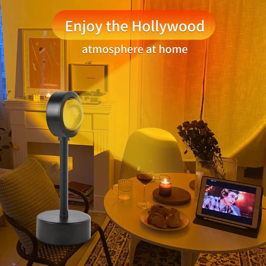 LumaVoyage Sunset Projection Lamp — 360° Rotation Ambient Room Light