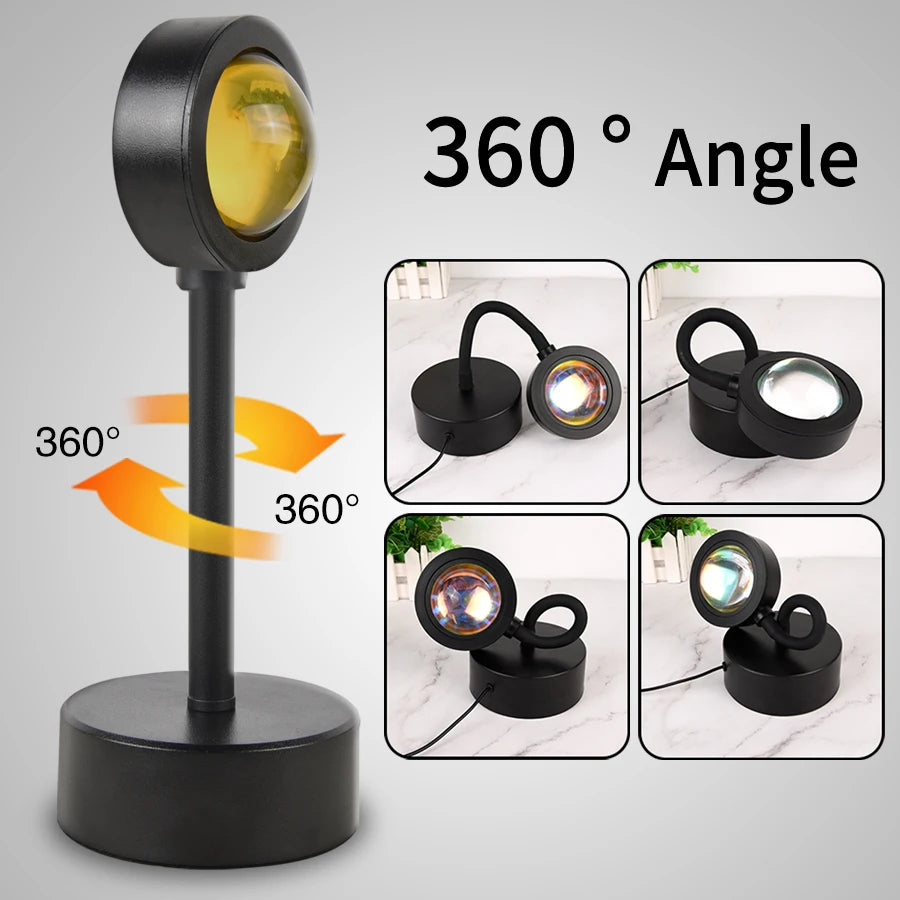 LumaVoyage Sunset Projection Lamp — 360° Rotation Ambient Room Light