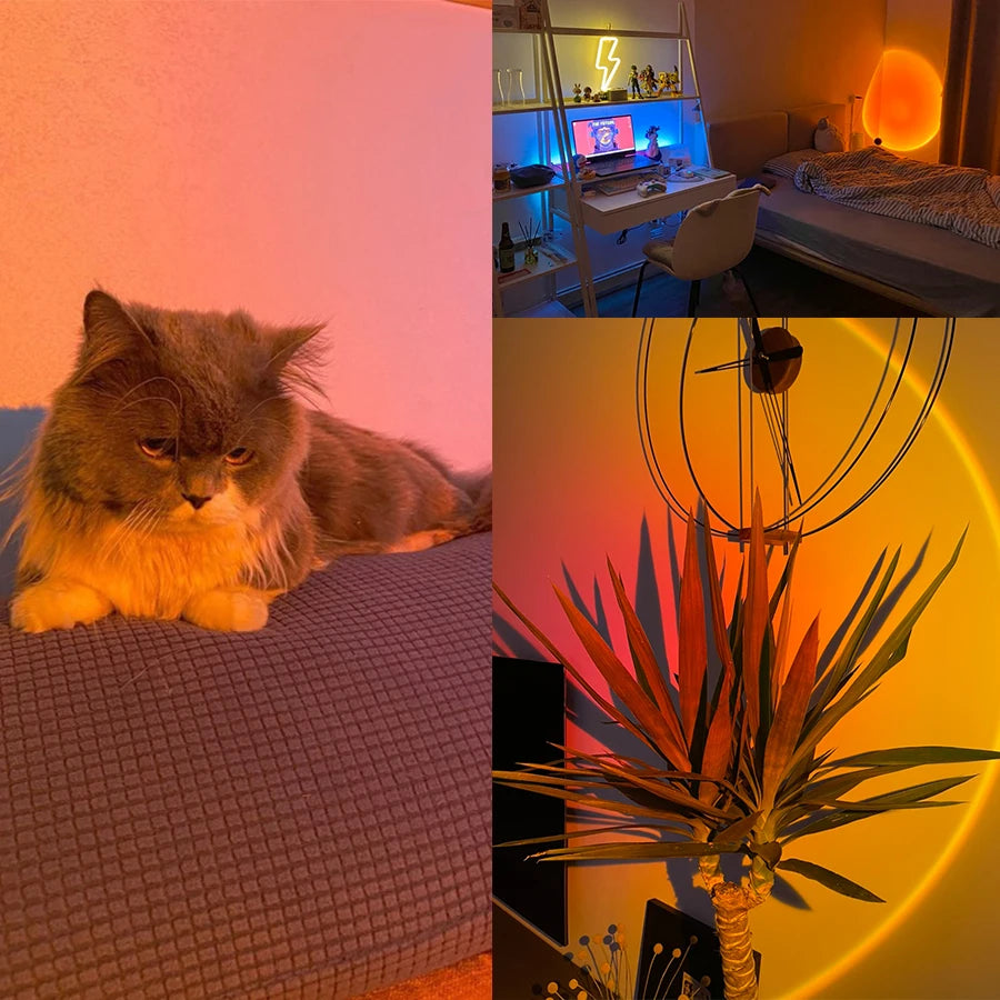 LumaVoyage Sunset Projection Lamp — 360° Rotation Ambient Room Light