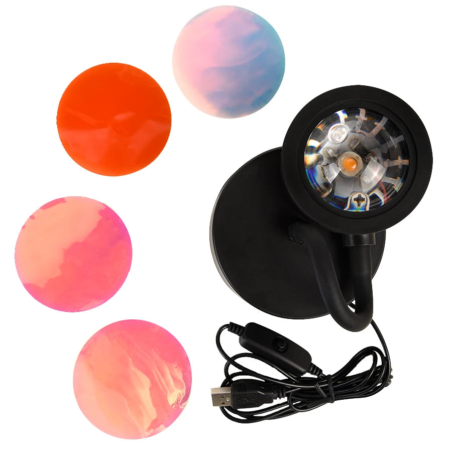 LumaVoyage Sunset Projection Lamp — 360° Rotation Ambient Room Light