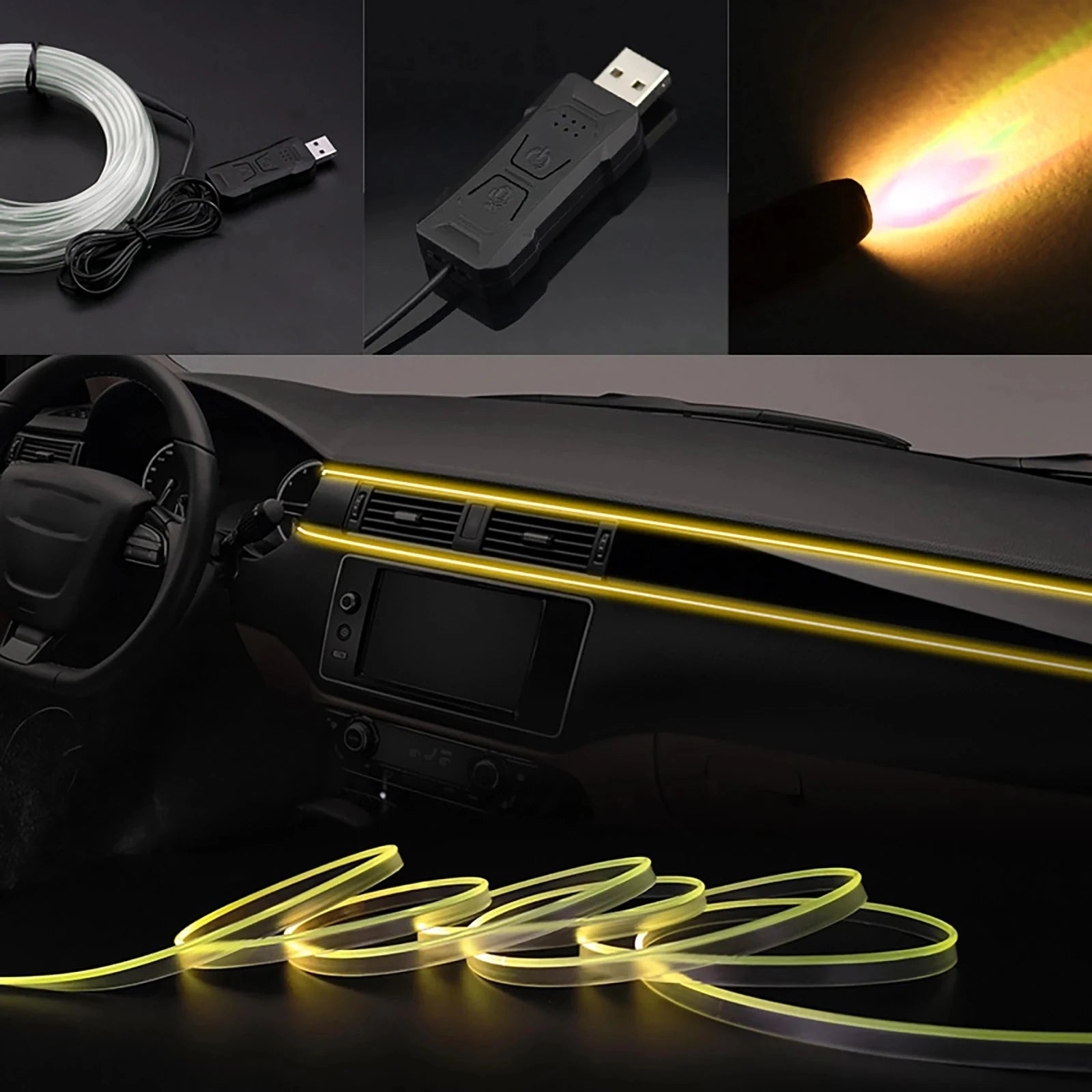 LumaVoyage Car LED Interior Ambient Lights — USB App-Controlled RGB Strip with Music Sync