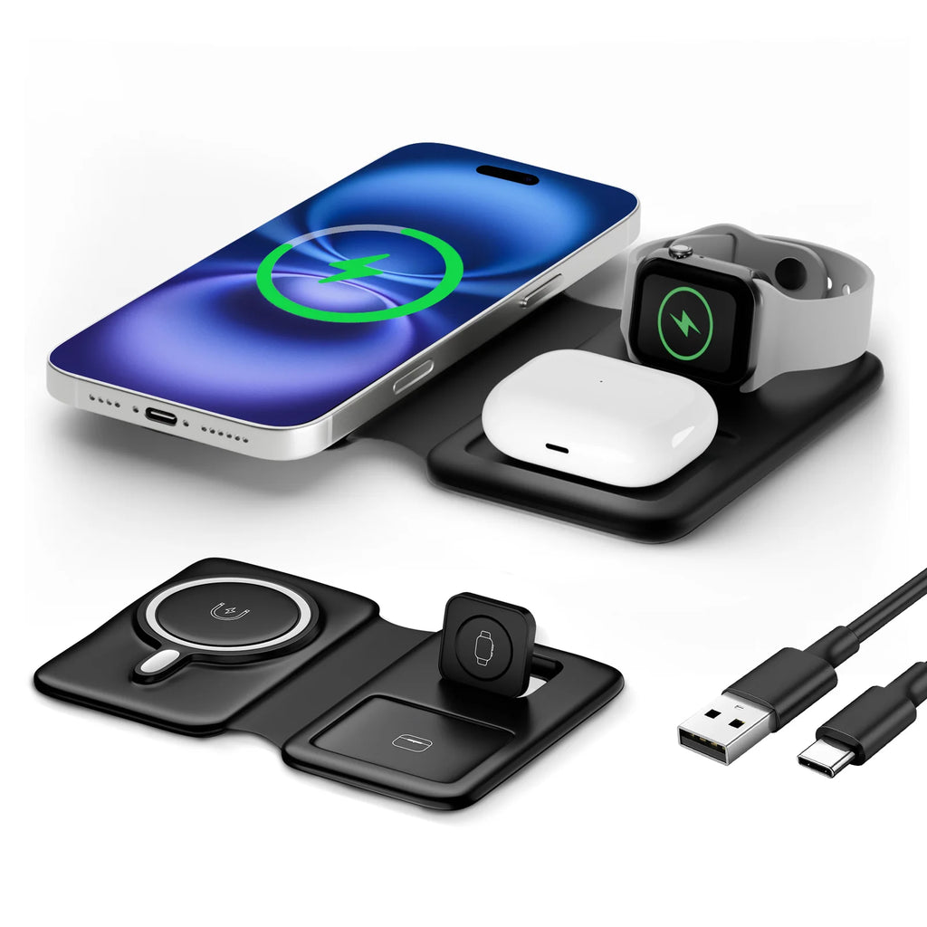 LumaVoyage 3-in-1 Magnetic Wireless Charger Stand — Fast Charge for Phone, Watch & AirPods