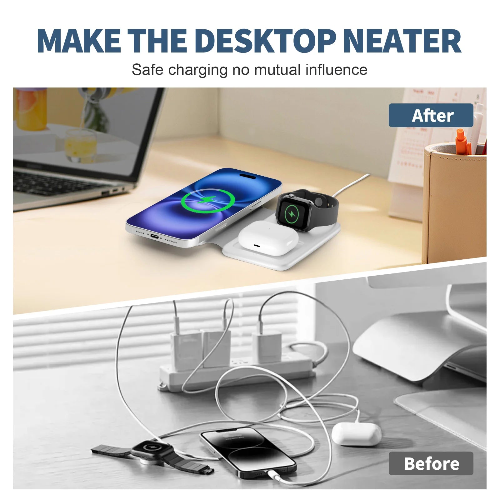 LumaVoyage 3-in-1 Magnetic Wireless Charger Stand — Fast Charge for Phone, Watch & AirPods
