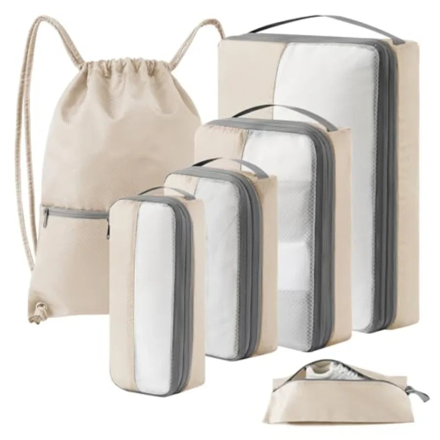 LumaVoyage Compression Packing Cubes 6-Set — Waterproof Travel Organizer Bags