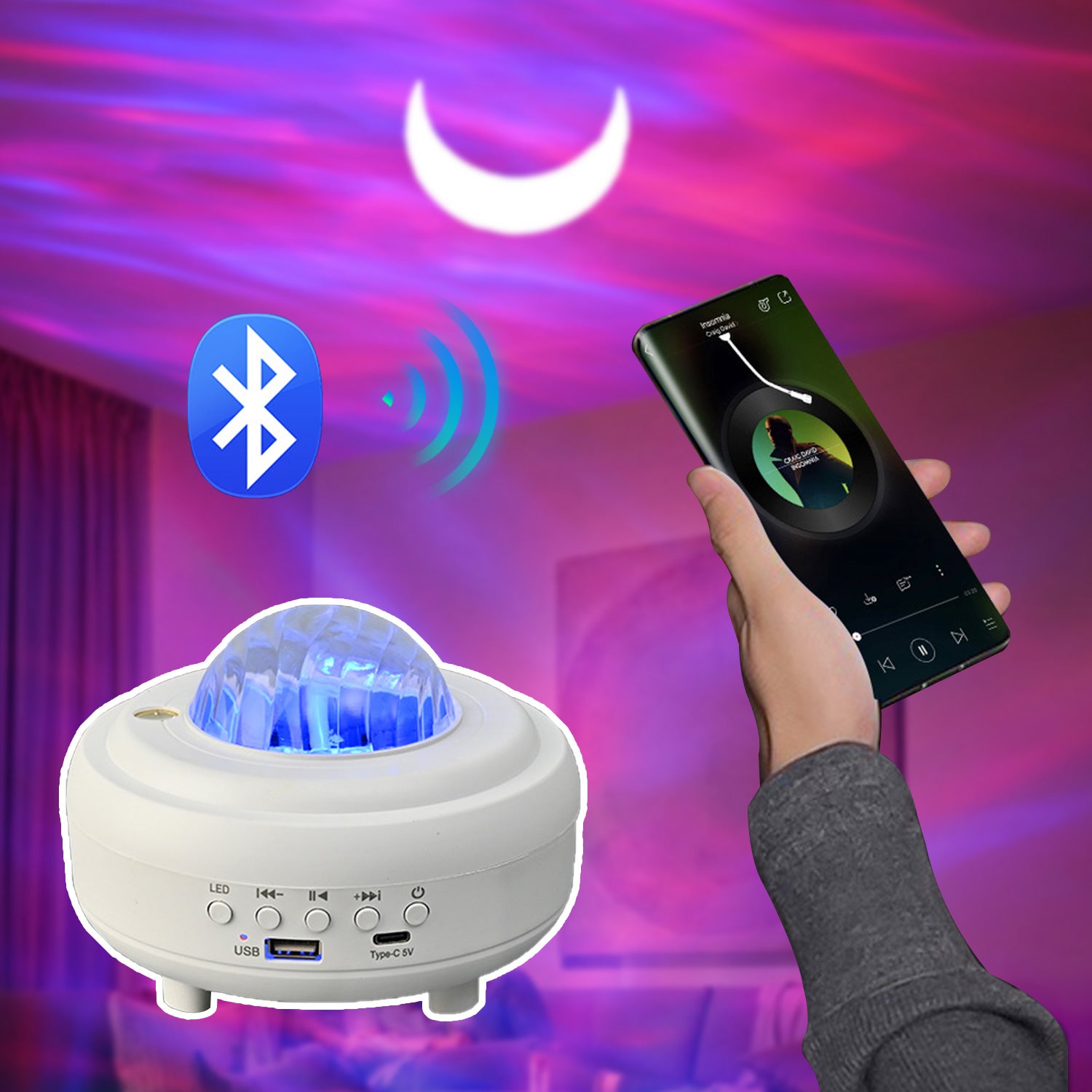 LumaVoyage Galaxy Star Projector — Bluetooth LED Night Light with Speaker
